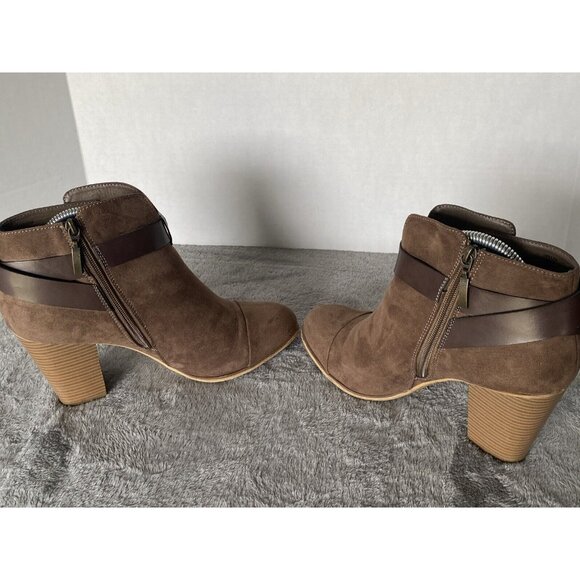 Limelight Brown Jena Faux Leather Booties size 11 3" heel Business office casual - Picture 5 of 14